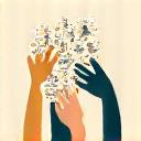 Icona di supporto con persone che si aiutano reciprocamente o un simbolo di conversazione