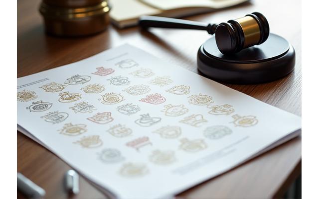 Documenti legali e simboli di licenze di gioco disposti su una scrivania.